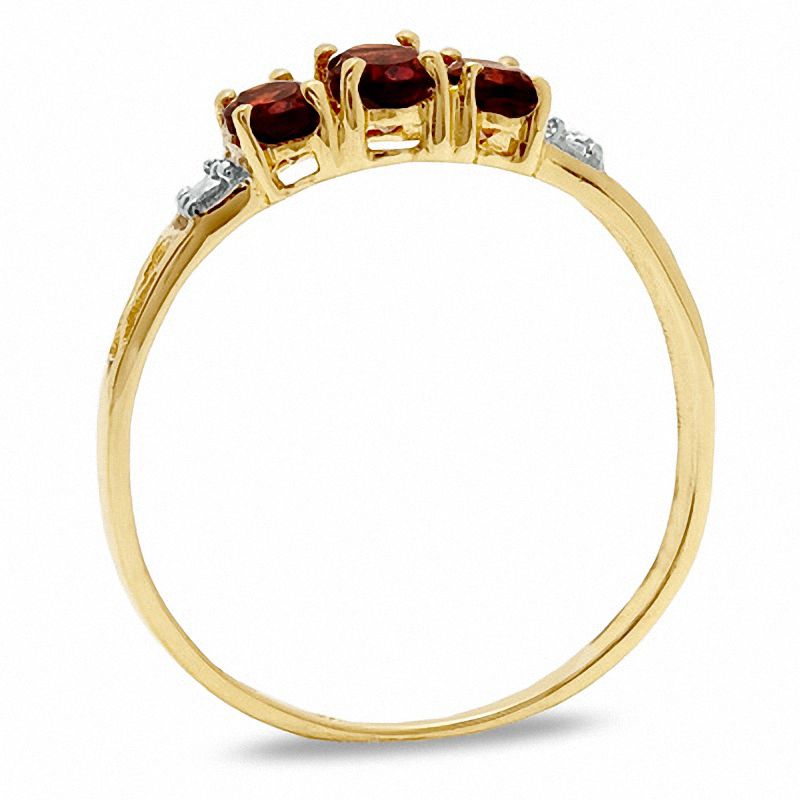Main Image 2 of Oval Garnet Three Stone Ring in 10K Gold - Size 7