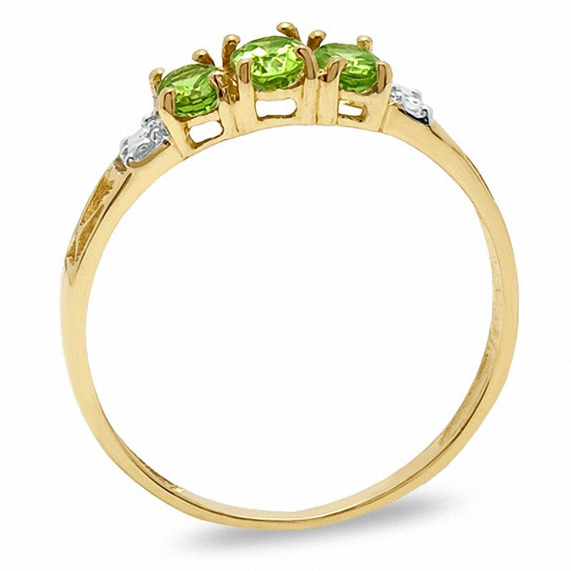 Main Image 2 of Oval Peridot Three Stone Ring in 10K Gold - Size 7