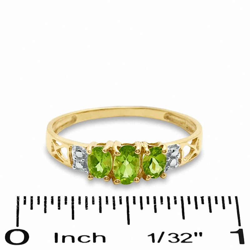 Main Image 3 of Oval Peridot Three Stone Ring in 10K Gold - Size 7