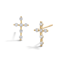 Cubic Zirconia Cross Stud Earrings in 10K Gold