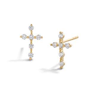 Cubic Zirconia Cross Stud Earrings in 10K Gold