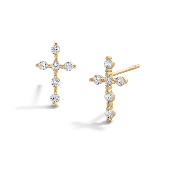 Cubic Zirconia Cross Stud Earrings in 10K Gold