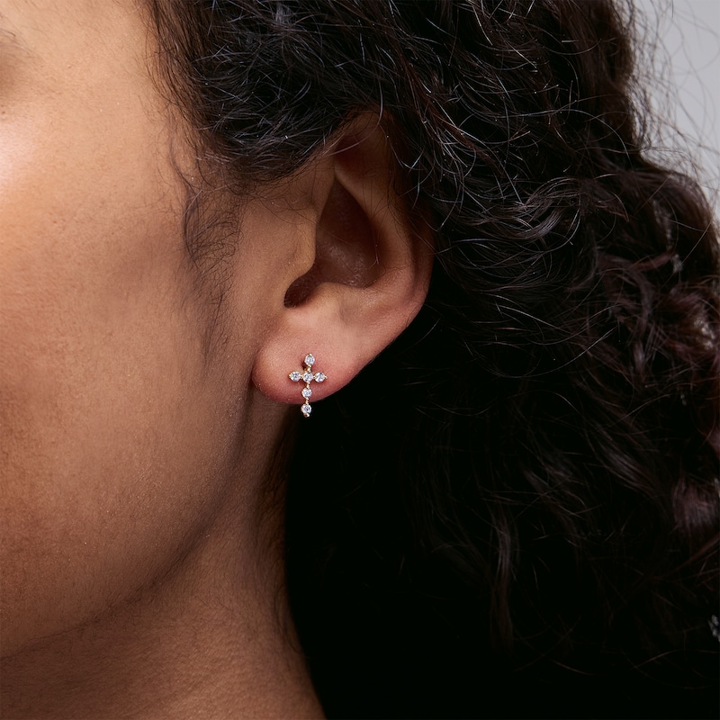 Main Image 2 of Cubic Zirconia Cross Stud Earrings in 10K Gold