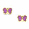 Child's Pink Enamel Butterfly Stud Earrings in 10K Gold
