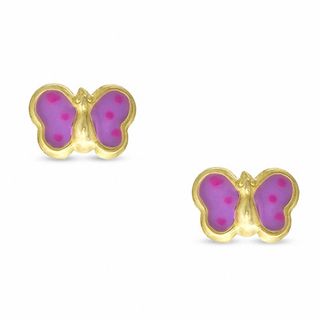Child's Pink Enamel Butterfly Stud Earrings in 10K Gold