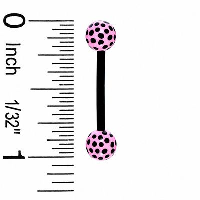 014 Gauge Pink Polka Dots Acrylic Barbell in Black Biopierce