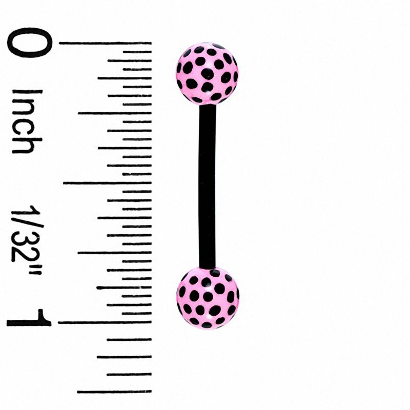 Main Image 2 of 014 Gauge Pink Polka Dots Acrylic Barbell in Black Biopierce