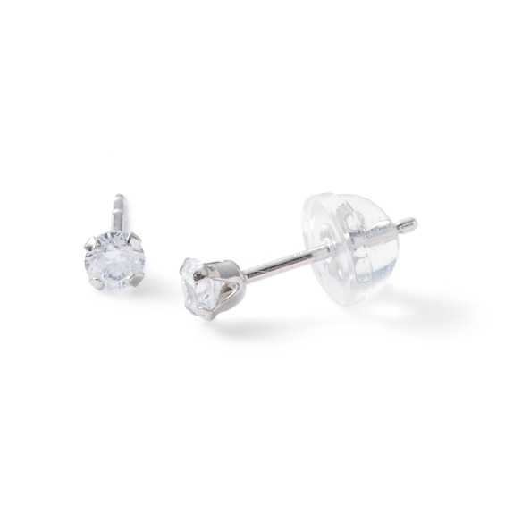 10K Solid White Gold CZ Studs
