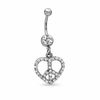 Thumbnail Image 1 of 014 Gauge Heart Peace Sign Belly Button Ring with Crystals in Stainless Steel
