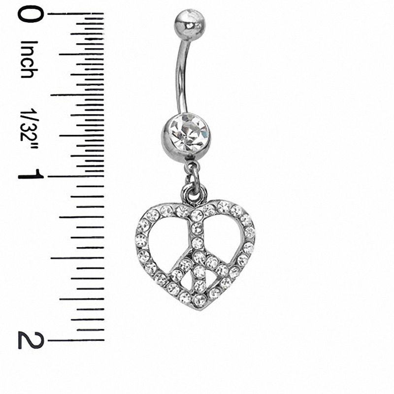 Main Image 2 of 014 Gauge Heart Peace Sign Belly Button Ring with Crystals in Stainless Steel