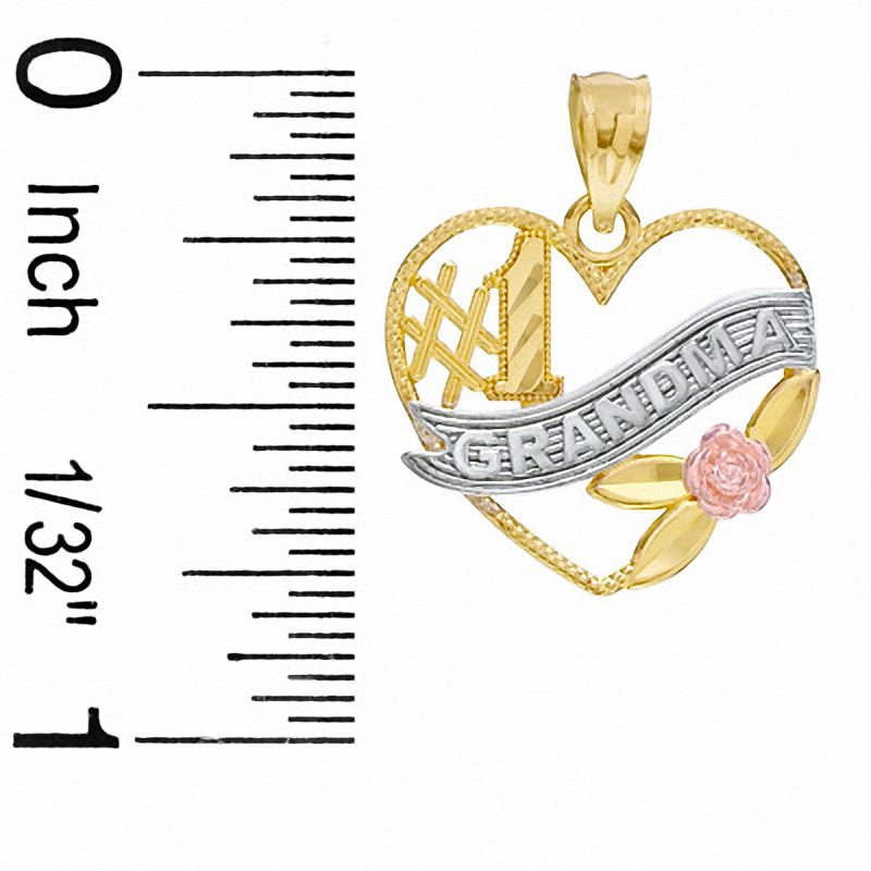 #1 GRANDMA Banner with Rose Charm in 10K Tri-Tone Gold