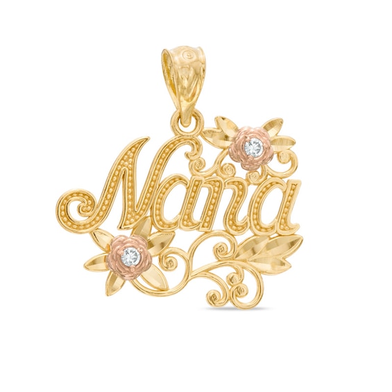 "Nana" with Flowers Charm in 10K Two-Tone Gold