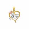 Thumbnail Image 1 of Cursive "Mom" with Butterfly Diamond-Cut Heart Tri-Tone Necklace Charm in 10K Gold
