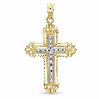 Double Layered Cross Charm in 10K Two-Tone Gold