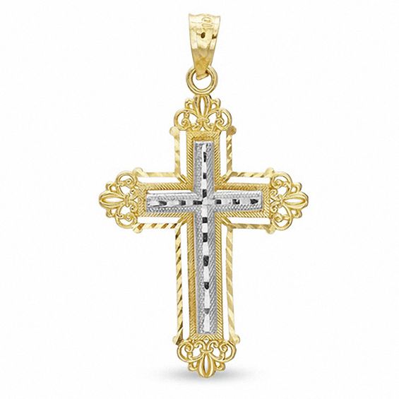Double Layered Cross Charm in 10K Two-Tone Gold