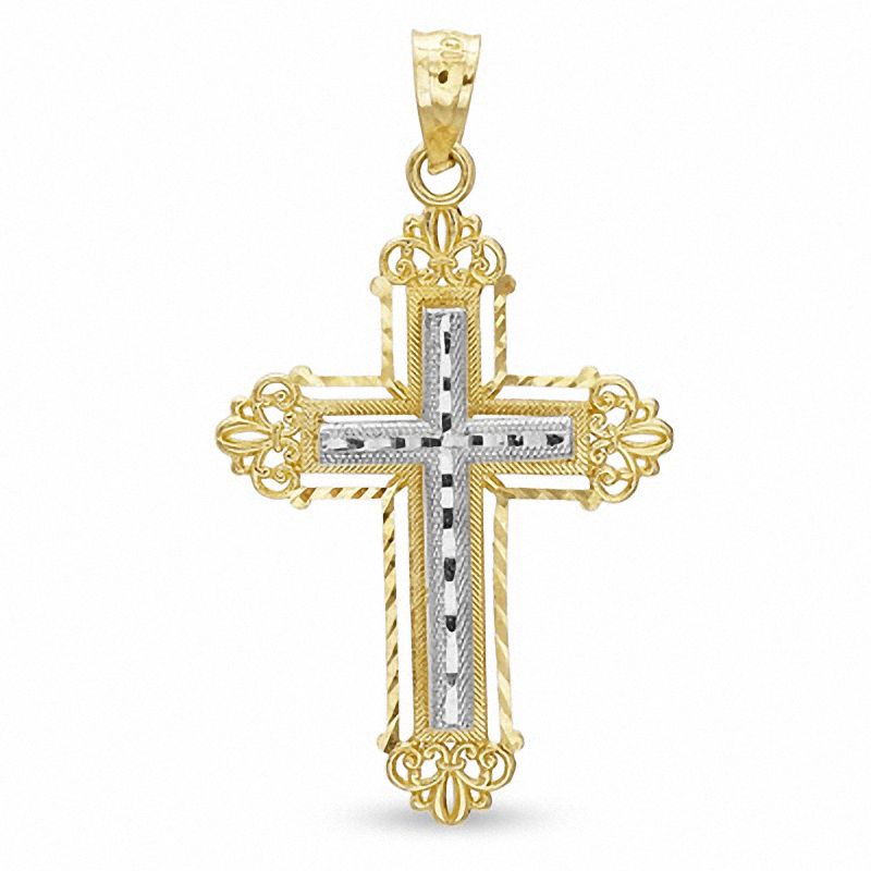 Main Image 1 of Double Layered Cross Charm in 10K Two-Tone Gold