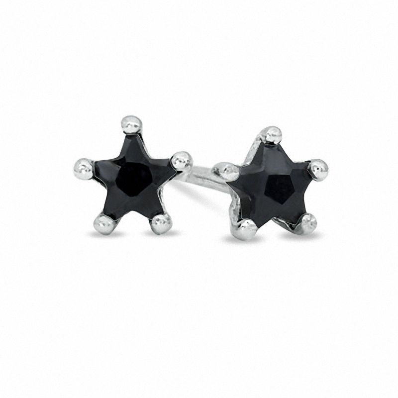 4.5mm Star-Shaped Black Cubic Zirconia Stud Earrings in Sterling Silver