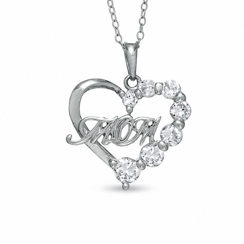 Sterling Silver CZ Stone Heart Pendant with 18inches Ball Chain 