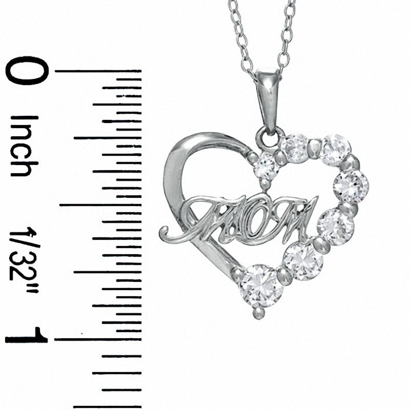 Main Image 2 of Cubic Zirconia MOM Half Heart Pendant in Sterling Silver