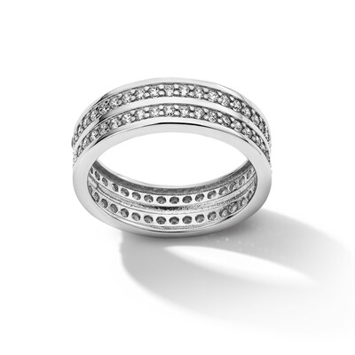 Sterling Silver CZ Double Row Channel Band