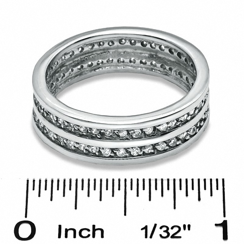 Cubic Zirconia Double Row Channel Band in Sterling Silver