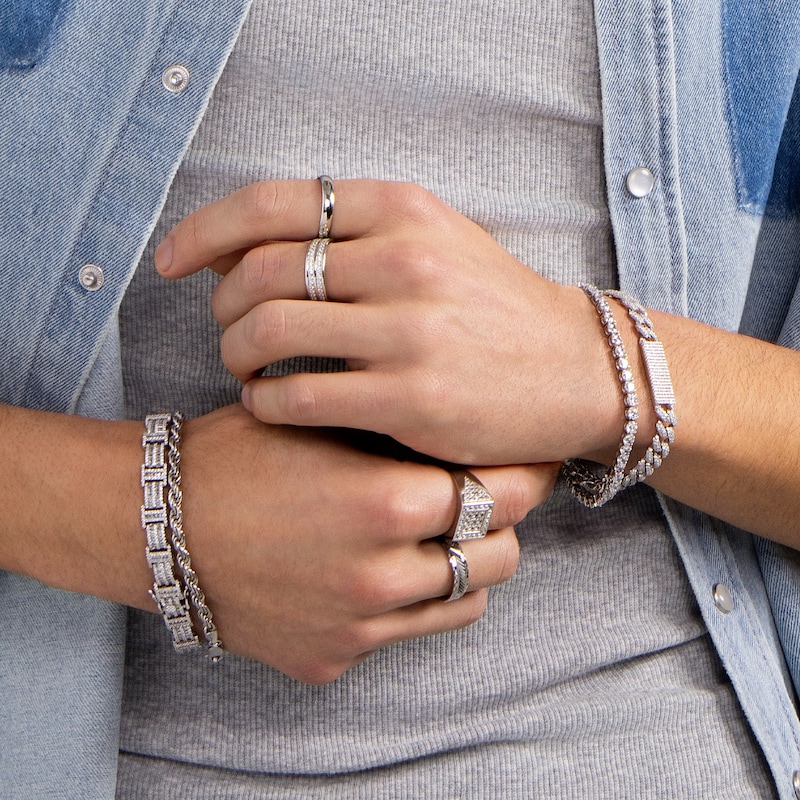 Main Image 3 of Sterling Silver CZ Double Row Channel Band