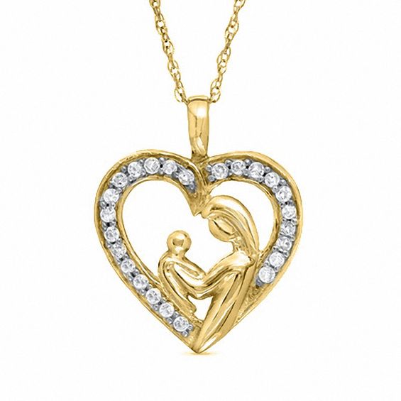 1/4 CT. T.W. Diamond Motherly Love Heart Pendant in 10K Gold