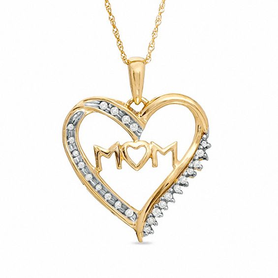 1/10 CT. T.W. Diamond MOM Heart Pendant in 10K Gold