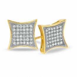 1/5 CT. T.W. Diamond Curved Square Earrings in 10K Gold - XL Post