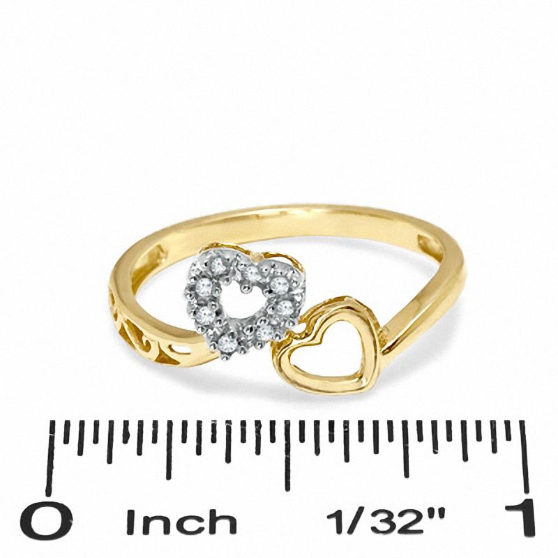 Diamond Accent Bypass Heart Ring in 10K Gold - Size 7