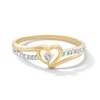 Thumbnail Image 1 of Diamond Accent Solitaire Heart Beaded Ribbon Split Shank Ring in 10K Two-Tone Gold