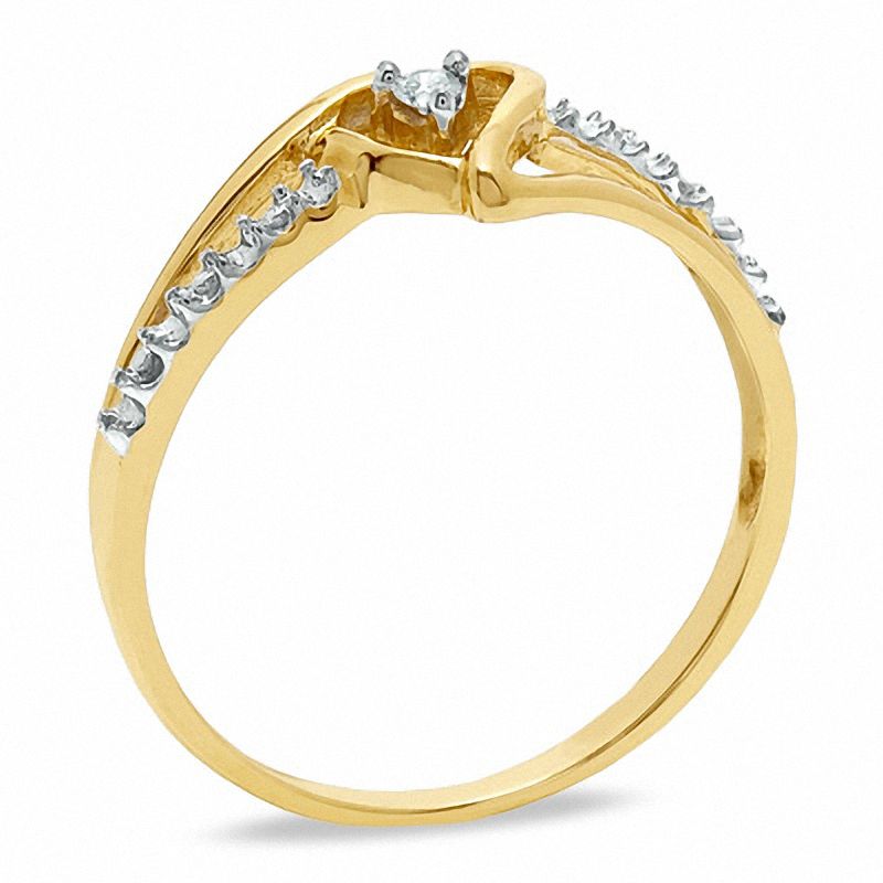 Main Image 2 of Diamond Accent Solitaire Heart Beaded Ribbon Split Shank Ring in 10K Two-Tone Gold