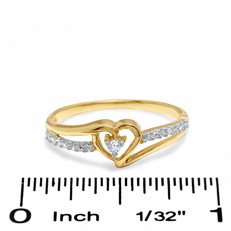 Diamond Accent Solitaire Heart Beaded Ribbon Split Shank Ring in 10K Two-Tone Gold