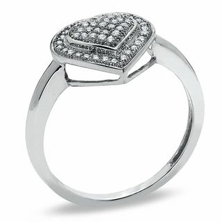 1/7 CT. T.W. Diamond Double Heart Ring in 10K White Gold - Size 7