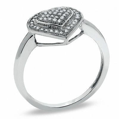 1/7 CT. T.W. Diamond Double Heart Ring in 10K White Gold - Size 7