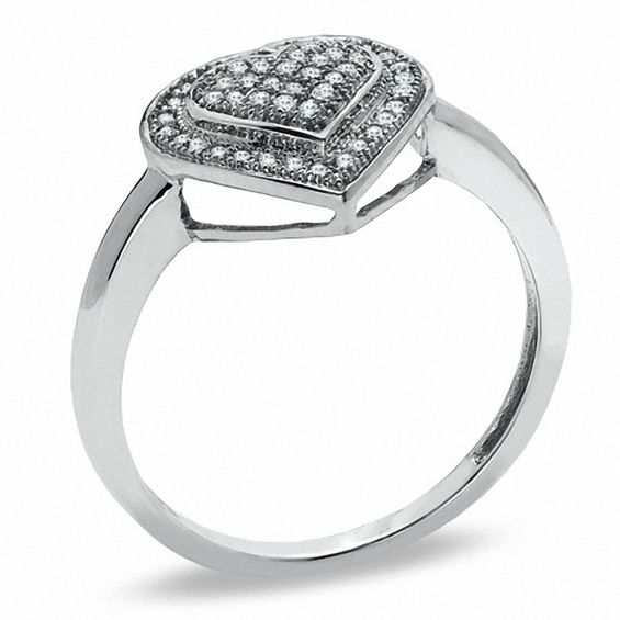 1/7 CT. T.W. Diamond Double Heart Ring in 10K White Gold - Size 7