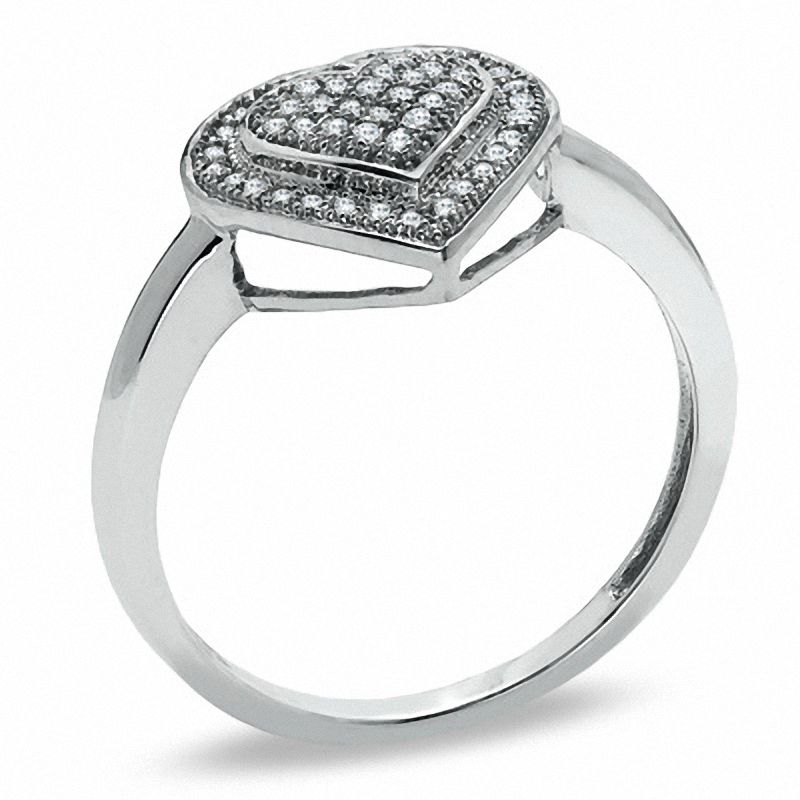 Main Image 2 of 1/7 CT. T.W. Diamond Double Heart Ring in 10K White Gold - Size 7