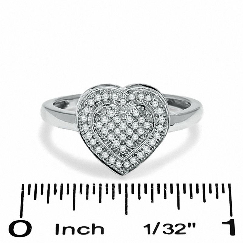 Main Image 3 of 1/7 CT. T.W. Diamond Double Heart Ring in 10K White Gold - Size 7