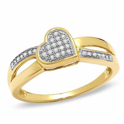 1/10 CT. T.W. Composite Diamond Tilted Heart Split Shank Ring in 10K Gold