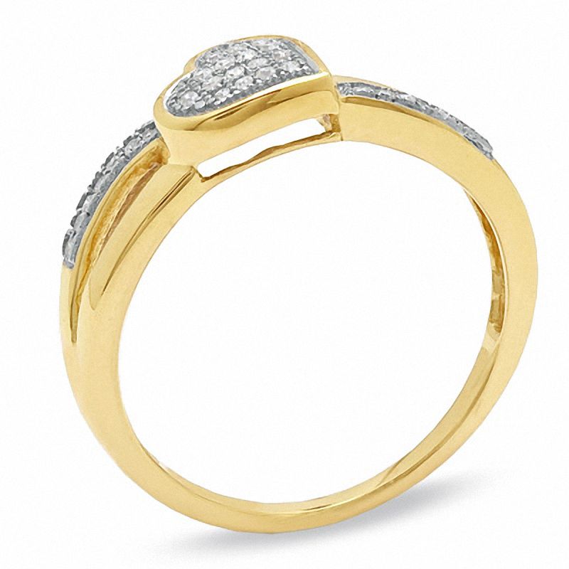 Main Image 2 of 1/10 CT. T.W. Composite Diamond Tilted Heart Split Shank Ring in 10K Gold