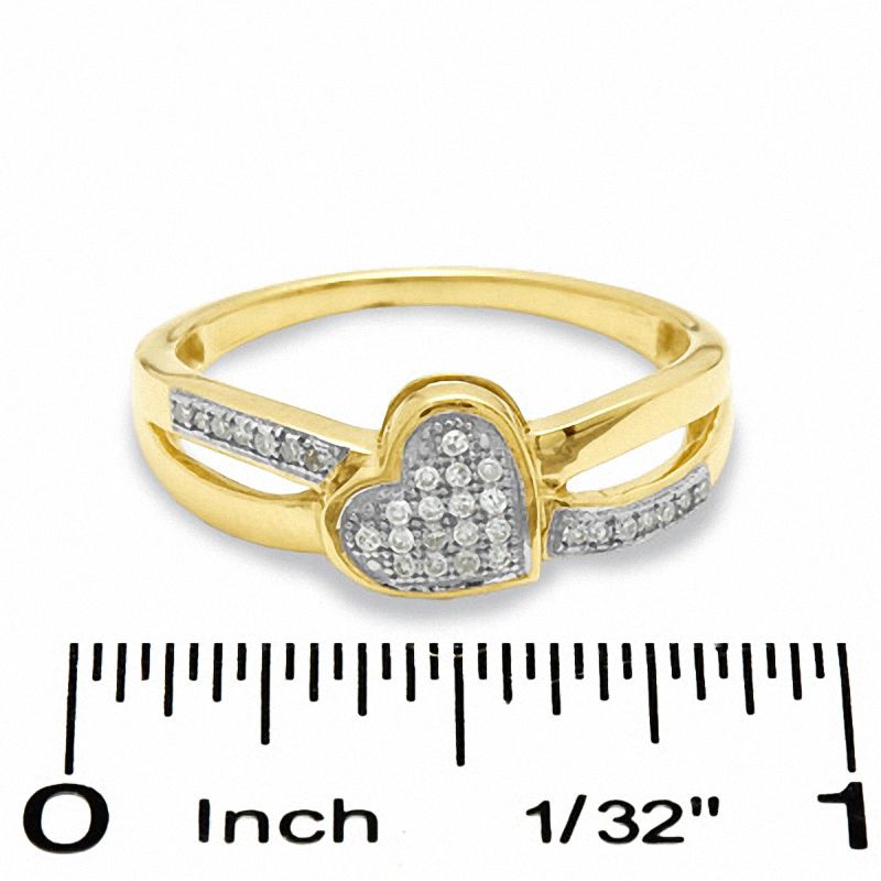 1/10 CT. T.W. Composite Diamond Tilted Heart Split Shank Ring in 10K Gold