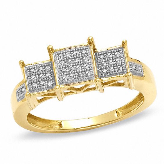 【おまけ付】 10K Gold 1/15 CT. T.W. Composite Princess Diamond Three アクセサリー