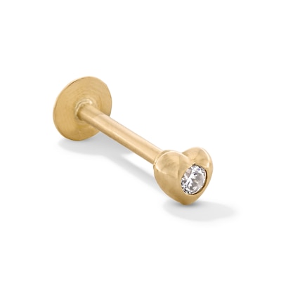 10K Solid Gold CZ Heart-Shaped Stud - 18G 5/16"