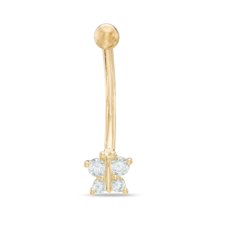 10K Solid Gold CZ Butterfly Curved Barbell - 16G 3/8"