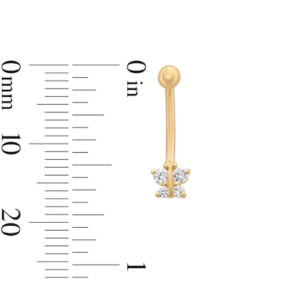 10K Solid Gold CZ Butterfly Curved Barbell - 16G 3/8"