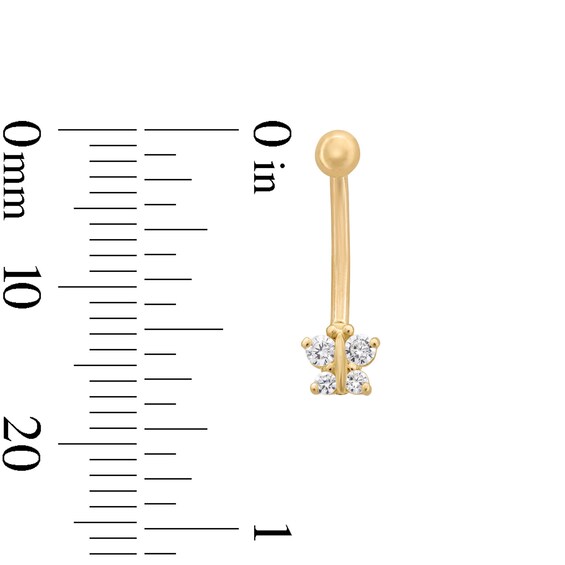 10K Solid Gold CZ Butterfly Curved Barbell - 16G 3/8"