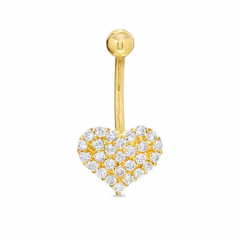 Main Image 1 of 014 Gauge Cubic Zirconia Puff Heart Belly Button Ring in 10K Gold