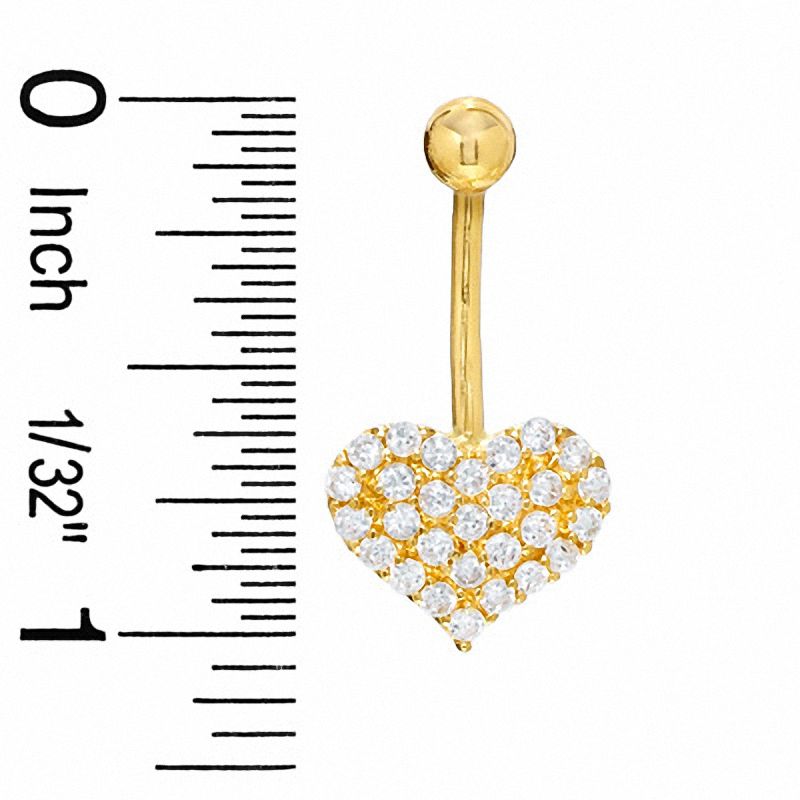 Main Image 2 of 014 Gauge Cubic Zirconia Puff Heart Belly Button Ring in 10K Gold
