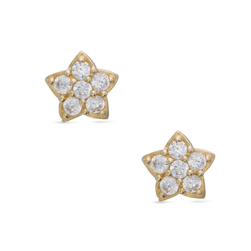 Cubic Zirconia Star Stud Earrings in 10K Gold