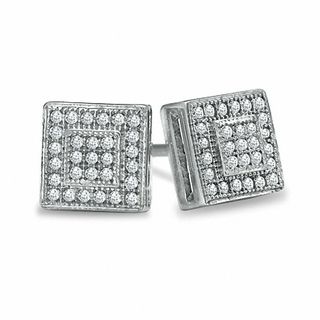 1/7 CT. T.W. Diamond Double Square Earrings in Sterling Silver